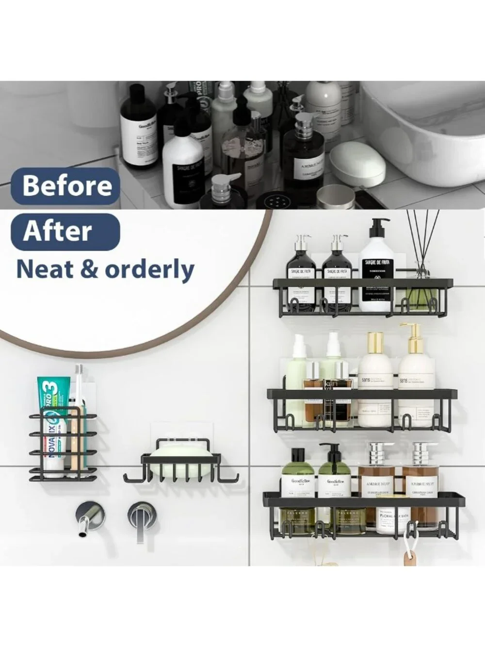 5-Pack Shower Caddy Organizer Rack, Rustproof Stainless Steel Wall Storage